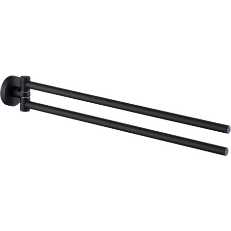 Matte Black Bathroom Towel Rail with 2 Bars 180°Rotatable SUS304 Stainless Steel 41CM Towel Rack ...