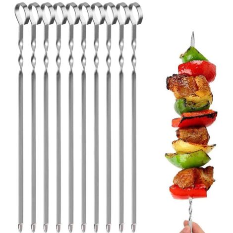 Edelstahl Grillspieße Set - 10 Flache Spieße Mit Schieber Für Kebab & Fleisch