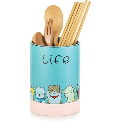 Farmhouse Keramik-Besteckhalter, 4 Fächer, Weiß – Organizer Für Küchentisch Oder Picknick, Mit Griffen, 19,1 X 14,5 X 17,8 Cm