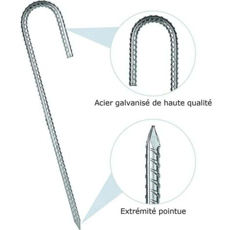 Piquets J Galvanisés Piquets Tente 30 Cm - Lot De 10 Galvanisés - Pour Camping, Trampoline, Jardin GOYADA Lot 10 Piquets Acier Galvanisé - 8