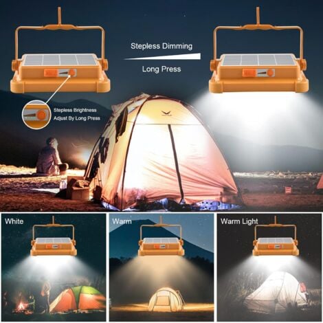100W 10000LM Rechargeable LED Floodlight Portable Lantern with Solar Panel and 16500mAh Battery for Camping, Construction Site, Garage, Workshop