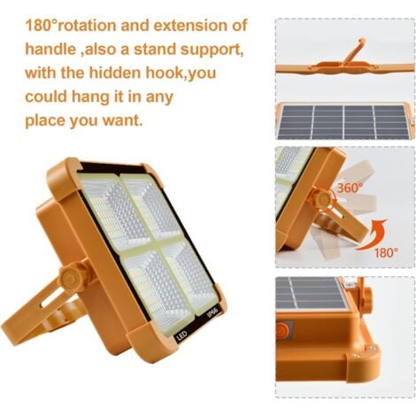 100W 10000LM Rechargeable LED Floodlight Portable Lantern with Solar Panel and 16500mAh Battery for Camping, Construction Site, Garage, Workshop