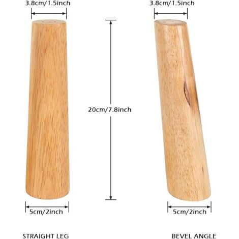 Oak Tapered Furniture Legs - Set of 4 Solid Wood Sofa Bed Cabinet Legs (20cm, Slanted)