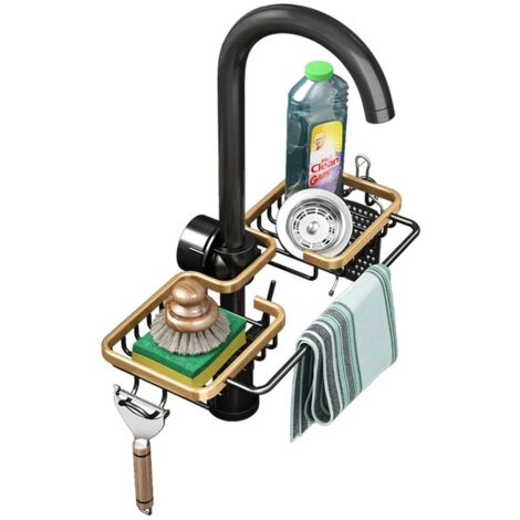 Aluminum sink drainer holder - Sponge storage, faucet holder, soap dish, basket shelf