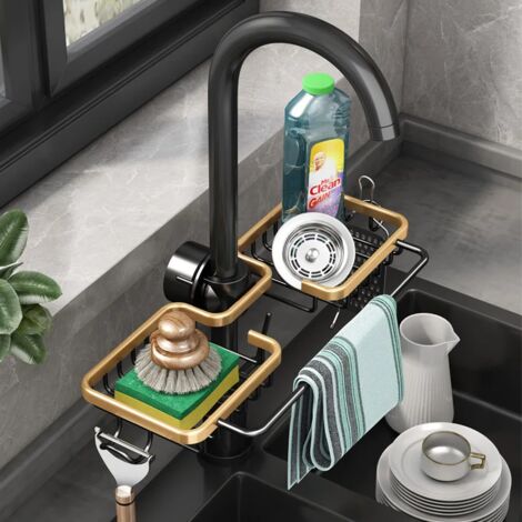 Aluminum sink drainer holder - Sponge storage, faucet holder, soap dish, basket shelf