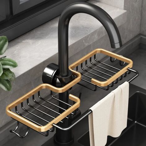 Aluminum sink drainer holder - Sponge storage, faucet holder, soap dish, basket shelf