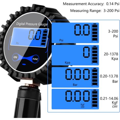 200PSI Tire Pressure Gauge - LCD Display for Car, Truck, Motorcycle, Bicycle