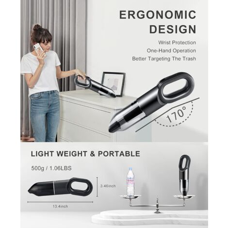 Cordless Handheld Vacuum Cleaner, 6kPa Max Suction Power, Lightweight Portable Vacuum Cleaner with Spare HEPA, for Home, Office, Car and Pet Hair