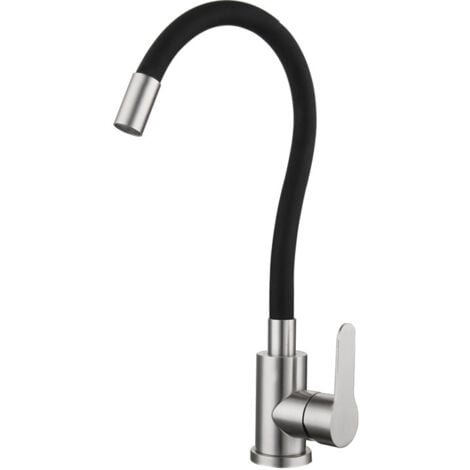 Black Silicone Kitchen Faucet with 360° Rotation - Curved Sink - Chrome Finish