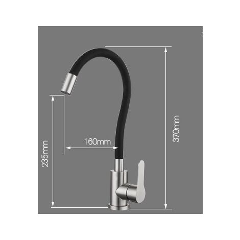 Black Silicone Kitchen Faucet with 360° Rotation - Curved Sink - Chrome Finish