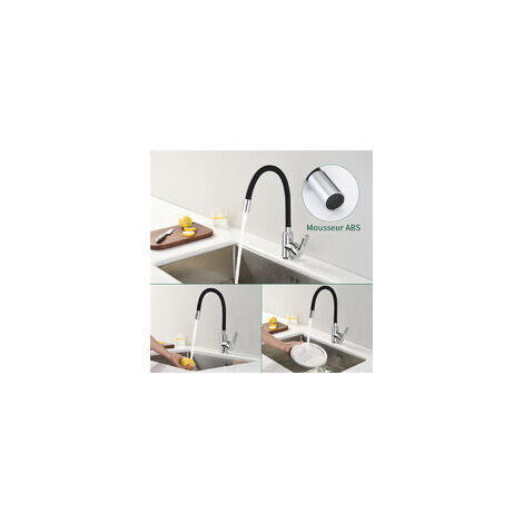 Black Silicone Kitchen Faucet with 360° Rotation - Curved Sink - Chrome Finish