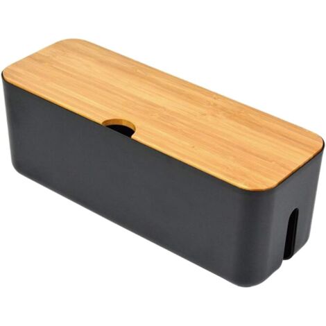 Cable Management Storage Box Cord Organizer Household Supplies Cord Organizer Power Strip Cover Box with Black Wooden Lid
