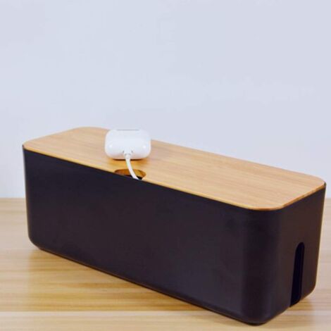 Cable Management Storage Box Cord Organizer Household Supplies Cord Organizer Power Strip Cover Box with Black Wooden Lid
