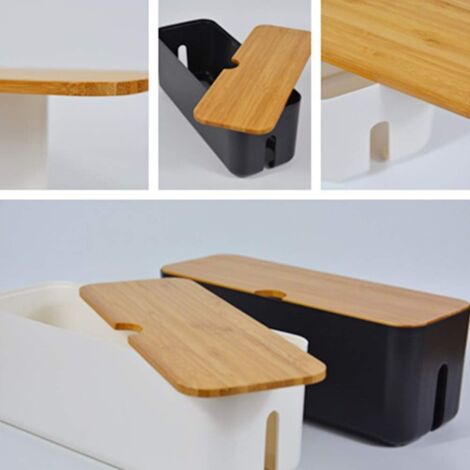 Cable Management Storage Box Cord Organizer Household Supplies Cord Organizer Power Strip Cover Box with Black Wooden Lid