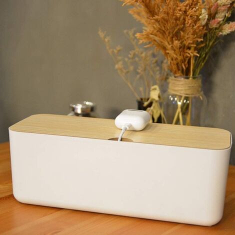 Cable Management Storage Box Cord Organizer Household Supplies Cord Organizer Power Strip Cover Box with White Wooden Lid