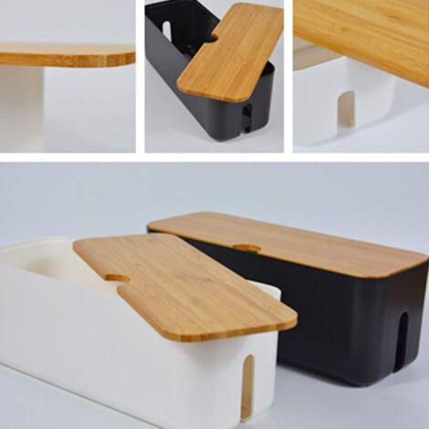Cable Management Storage Box Cord Organizer Household Supplies Cord Organizer Power Strip Cover Box with White Wooden Lid