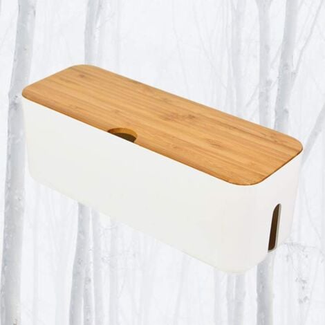 Cable Management Storage Box Cord Organizer Household Supplies Cord Organizer Power Strip Cover Box with White Wooden Lid