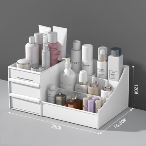 Dressing Table Organizer, with 2 Drawers, Multi-Function Storage Box for Makeup, Jewelry, Office, Stationery, Bedroom, Bathroom (Pink)