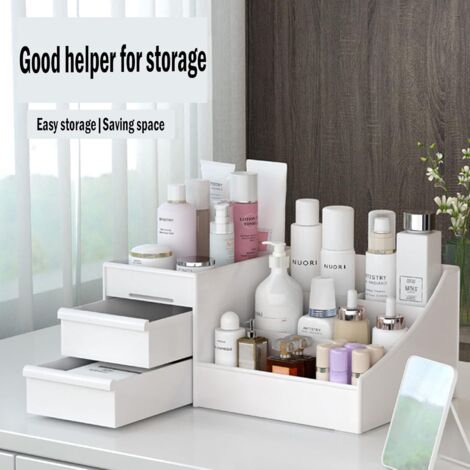 Dressing Table Organizer, with 2 Drawers, Multi-Function Storage Box for Makeup, Jewelry, Office, Stationery, Bedroom, Bathroom (Pink)