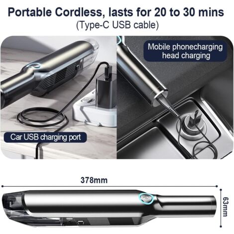 Cordless Handheld Vacuum Cleaner 5000 Pa, Portable, Silent Rechargeable Battery