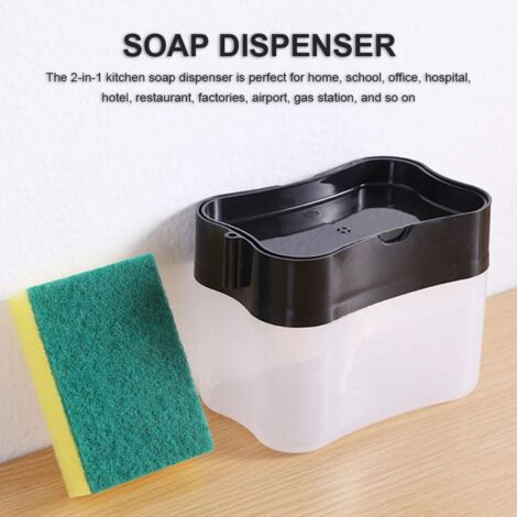 Dish Soap Dispenser with Sponge Holder, 2 in 1 Manual Pressure Pump Washing Tool, Countertop Soap Pump Dispenser for Kitchen Bathroom (Pink)