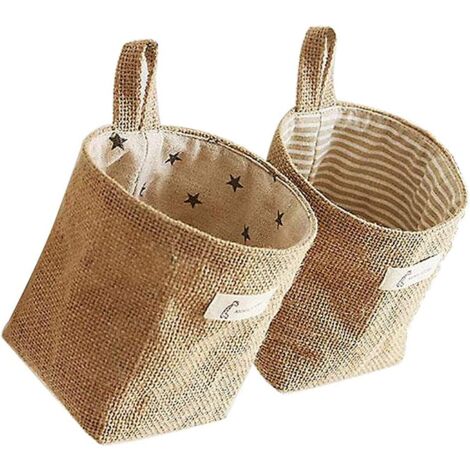 Pieces Cotton Linen Storage Basket Bag, Foldable Storage Basket, Cotton and Linen Storage Basket with Handle, Hanging Storage Bag, for Toys, Makeup, Potted Plants