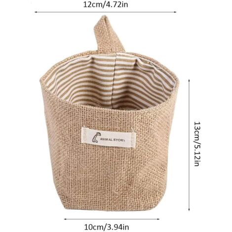Pieces Cotton Linen Storage Basket Bag, Foldable Storage Basket, Cotton and Linen Storage Basket with Handle, Hanging Storage Bag, for Toys, Makeup, Potted Plants