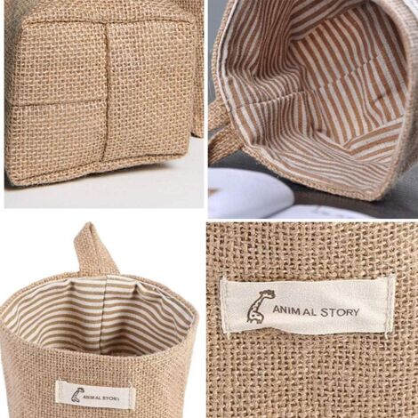 Pieces Cotton Linen Storage Basket Bag, Foldable Storage Basket, Cotton and Linen Storage Basket with Handle, Hanging Storage Bag, for Toys, Makeup, Potted Plants