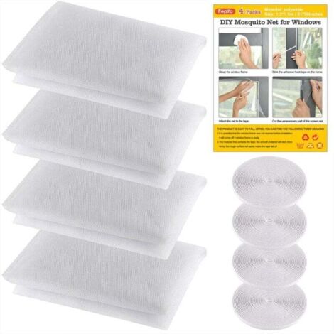 4 Pcs Moustiquaire pour Fenêtre, Filet Écran Insecte avec Ruban Adhésif 4 Pcs Moustiquaire pour Fenêtre, Filet Écran Insecte avec Ruban Adhésif
