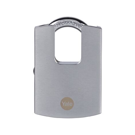 YALE Lucchetto in ottone di alta sicurezza con finitura cromata Y122B/50/123/1 corpo 50mm, arco protetto in acciaio indurito al Boro, 3 chiavi