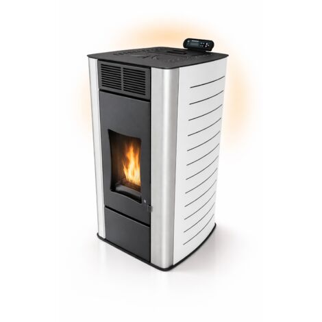 UMBRELLA® P18 Stufa a pellet idro 18 kW fino a 300 m³,A+,riscaldamento centralizzato,serbatoio 40 kg,potenza acqua 12,5 kW,fino a 18 h autonomia,ECO,timer settimanale,Wi-Fi Ready,Bianco