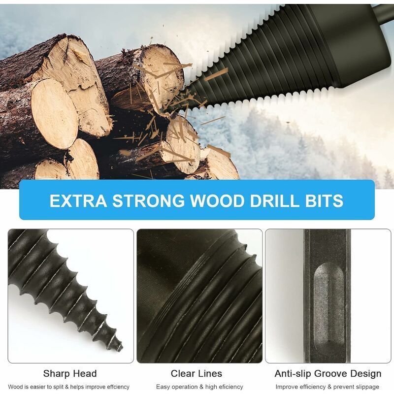 THJOPOKEEL Firewood Log Splitter Drill Bit Set - 42mm & 32mm Splitters With Handles & Gloves