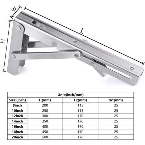 LaBlanc - Folding Bracket 200 mm - 2 Pieces Stainless Steel Folding Console Support - Shelf Bracket for Garage, Kitchen, Bedroom - With mounting screws