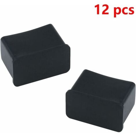 Pack of 12 rectangular rubber felt protective caps for table or chair legs, black, 15 x 30 mm,