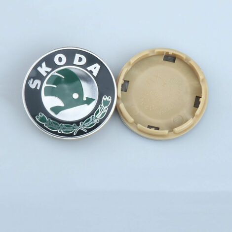 Set of 4, Car Accessories, Fits Skoda Hubcaps, Replacement Hubcaps - (Outer Diameter: 56mm, Clips: 52mm, Concave Green Label)