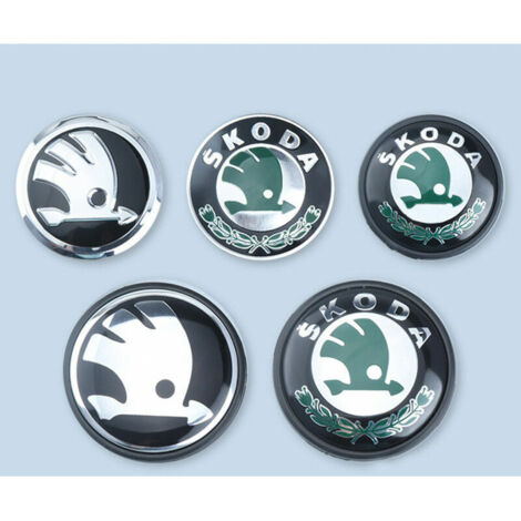 Set of 4, Car Accessories, Fits Skoda Hubcaps, Replacement Hubcaps - (Outer Diameter: 56mm, Clips: 52mm, Concave Green Label)