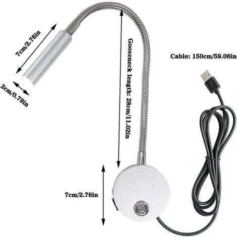 LaBlanc - Dimmable Touch Wall Reading Lamp LED Reading Light - Headboard with USB Port and Switch, Flexible Gooseneck Light with Plug - for Reading in Bed, Bedroom