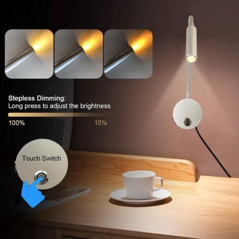 LaBlanc - Dimmable Touch Wall Reading Lamp LED Reading Light - Headboard with USB Port and Switch, Flexible Gooseneck Light with Plug - for Reading in Bed, Bedroom