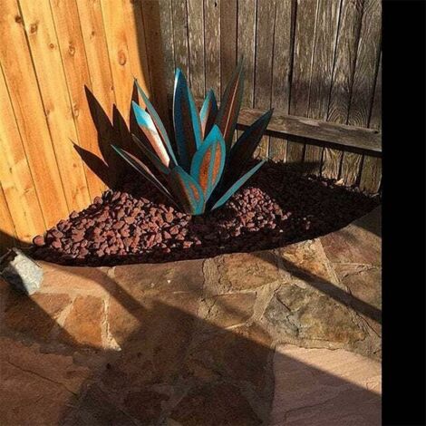 LaBlanc - Tequila Ornament Rustic Metal Agave Plant Sculpture Home Decor Rustic Hand Painted Metal Agave Garden Ornament Lawn Decoration, 21 inch/55 cm, Blue