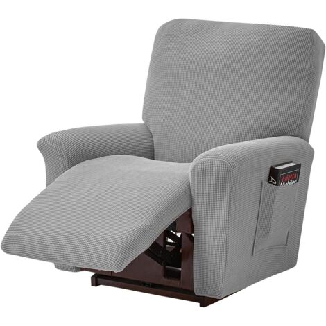LaBlanc-Set of 4 Stretch Sofa Covers-for Relaxation and Massage Recliner Chair, Elastane, with Jacquard, Light Grey