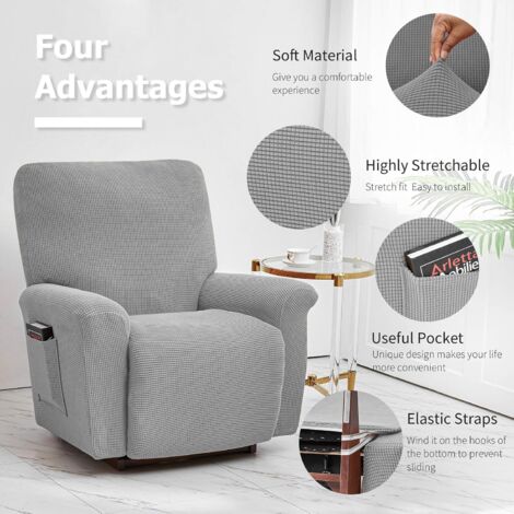 LaBlanc-Set of 4 Stretch Sofa Covers-for Relaxation and Massage Recliner Chair, Elastane, with Jacquard, Light Grey