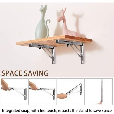 LaBlanc - 250mm Folding Wall Shelf, 2Pcs Stainless Steel Folding Console Bracket, Garage Shelf Support Frame, Heavy Duty Kitchen Bedroom Bracket