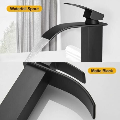 Black Waterfall Bathroom Faucet, Waterfall Sink Mixer Tap, Brass Waterfall Sink Faucet with Cold & Hot Water Available, Modern（3/8"）
