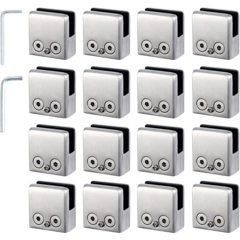 LaBlanc Glass Clamps - 16pcs 304 Stainless Steel 8-10mm，Adjustable Flat Back Glass Brackets - Suitable for Stair Railings, Handrails