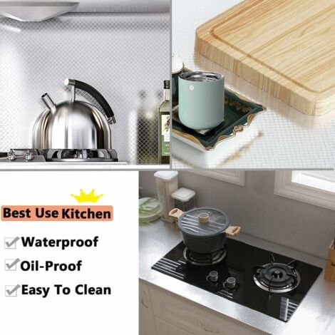 Kitchen Sticker Aluminum Foil Self Adhesive Kitchen Wallpaper Heat Resistant Oil Proof Waterproof Anti-Mildew DIY Furniture Foil for Kitchens, Cupboards, M