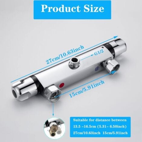 Thermostatic Shower Mixer, Wall Mounted Thermostatic Shower Faucet with 38°C Anti-scald Safety Button Shower Mixer 150mm Center Distance – Chrome