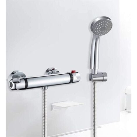 Thermostatic Shower Mixer, Wall Mounted Thermostatic Shower Faucet with 38°C Anti-scald Safety Button Shower Mixer 150mm Center Distance – Chrome