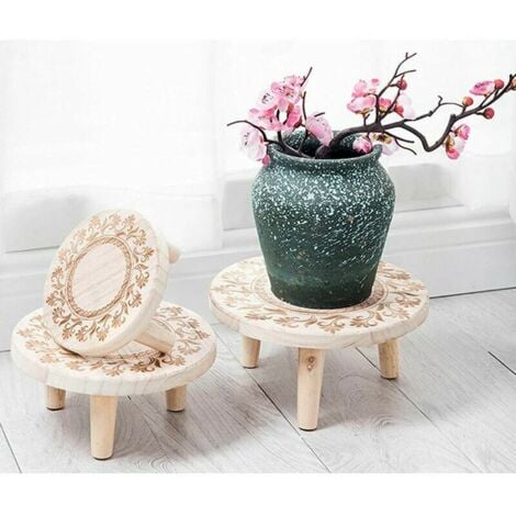 Mini Round Wooden Stool Decorative Flower Pot Holder Indoor