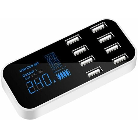 A9S Fast Car Charger 8 Ports Multi USB LCD Display Phone Charger 12V USB Hub for Phone Tablet DVR Black
