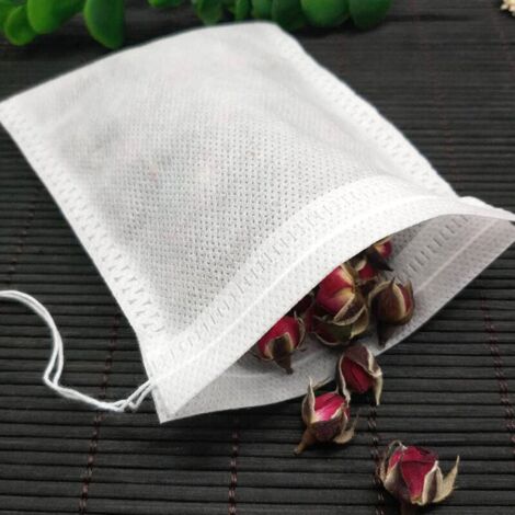 Disposable Tea Filter Bags Set of 200, Single Use Paper Tea Bag with Drawstring, Safe and Natural Material, Empty Tea Infuser Bag.